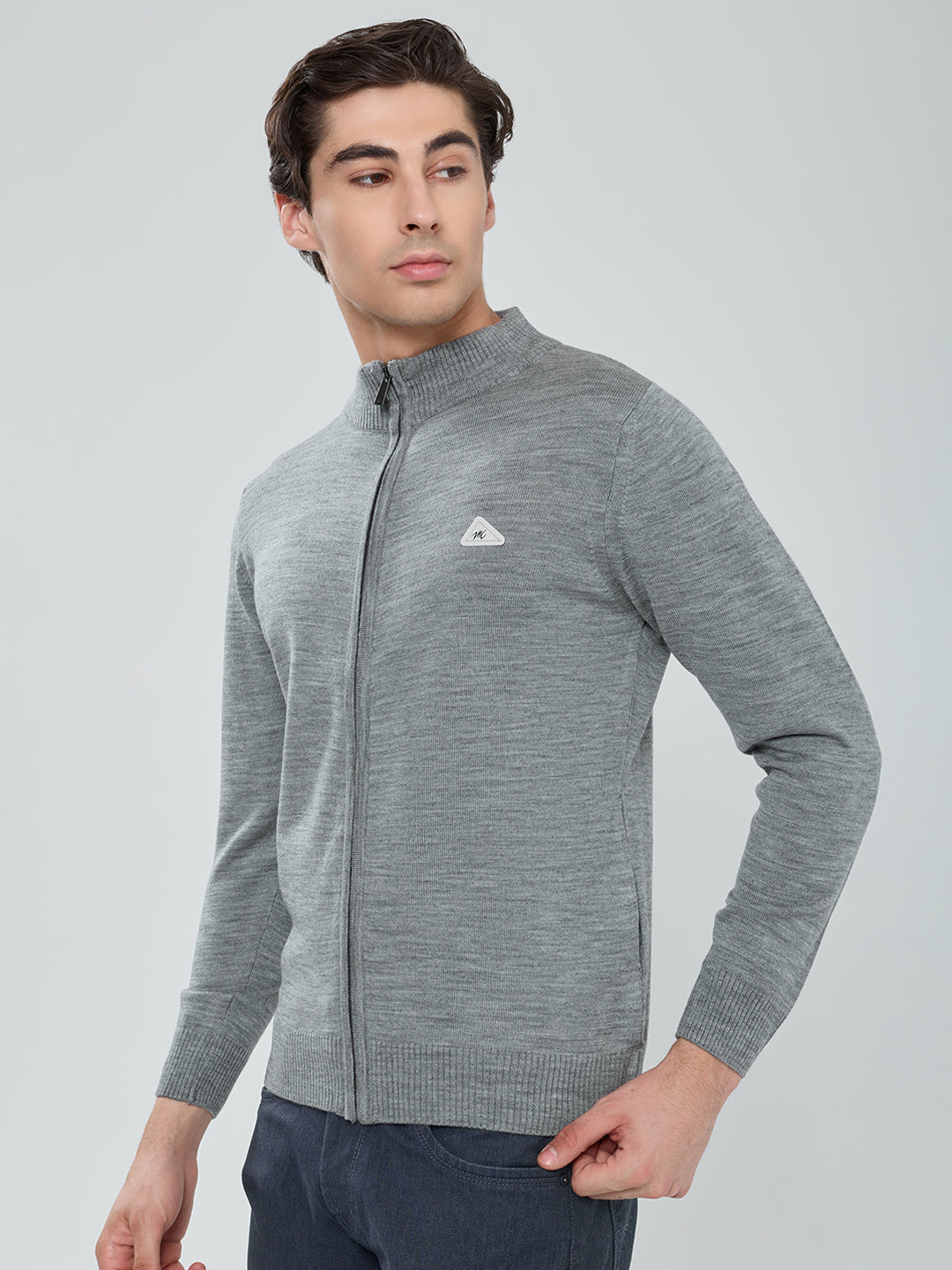 Men Grey Solid Turtle Neck Full Sleeve Pullover