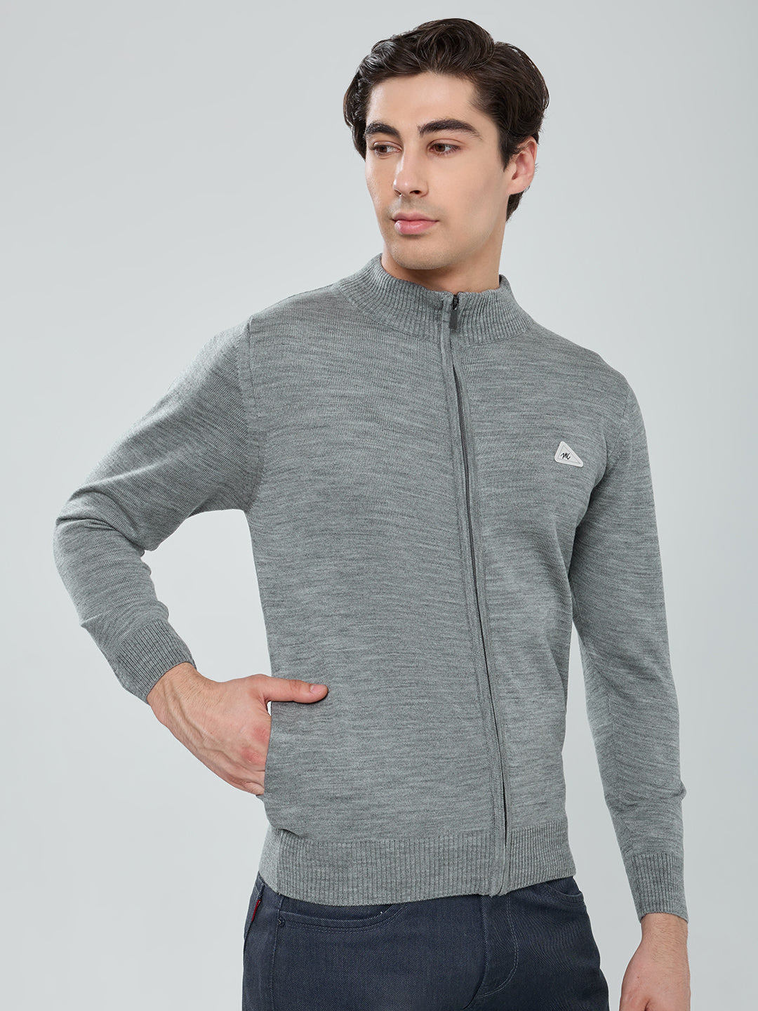 Men Grey Solid Turtle Neck Full Sleeve Pullover