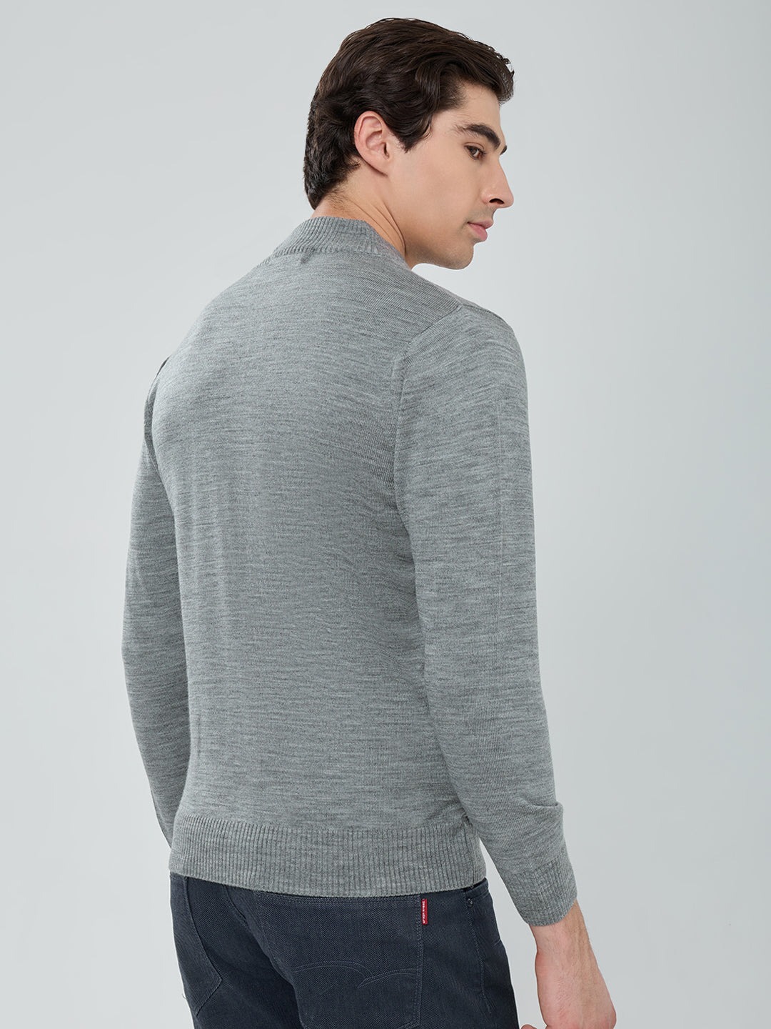 Men Grey Solid Turtle Neck Full Sleeve Pullover
