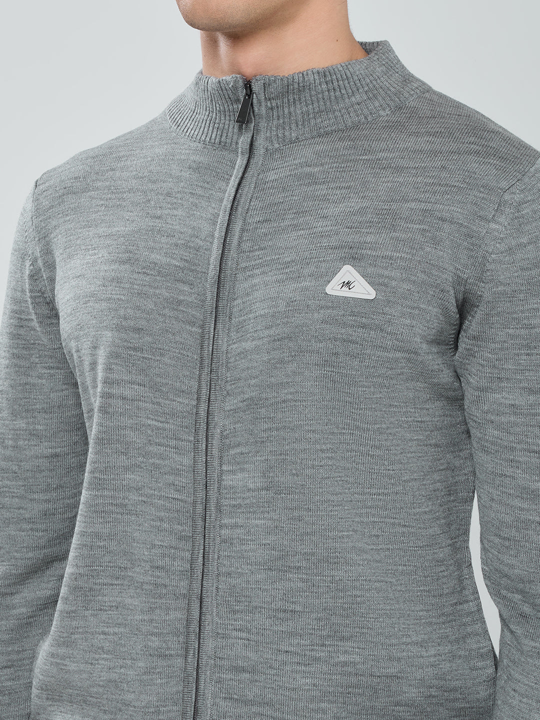 Men Grey Solid Turtle Neck Full Sleeve Pullover