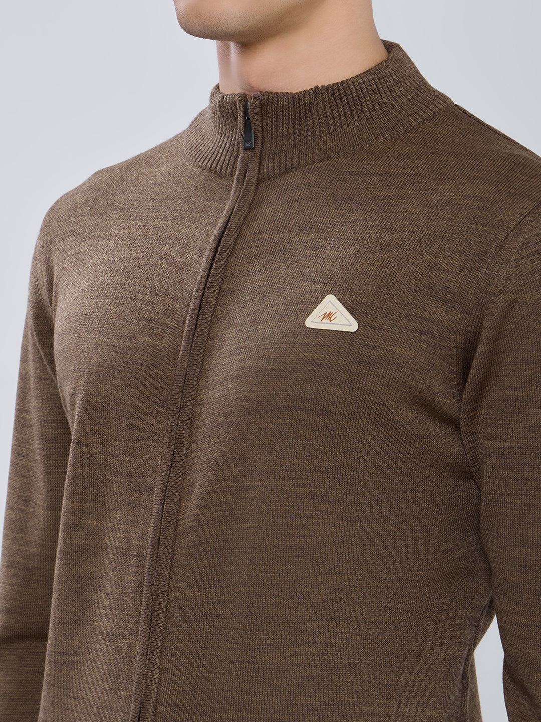Men Brown Solid Turtle Neck Full Sleeve Pullover