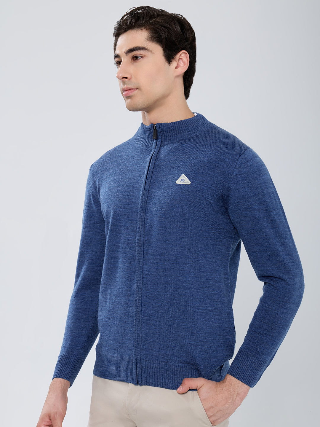 Men Blue Solid Turtle Neck Full Sleeve Pullover