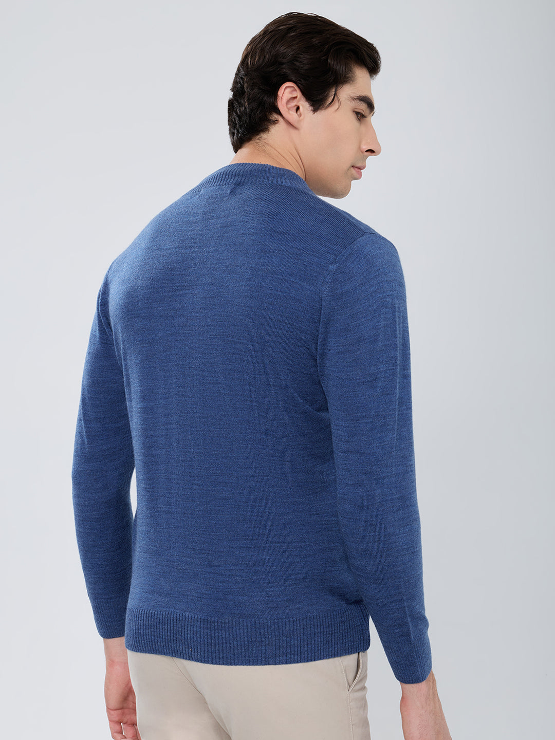 Men Blue Solid Turtle Neck Full Sleeve Pullover