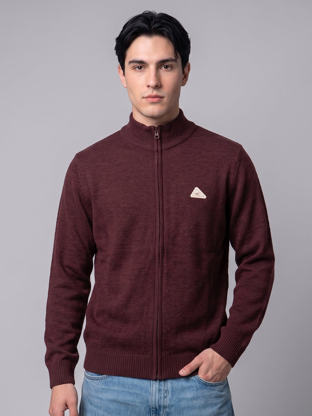Men Brown Solid Turtle Neck Full Sleeve Pullover