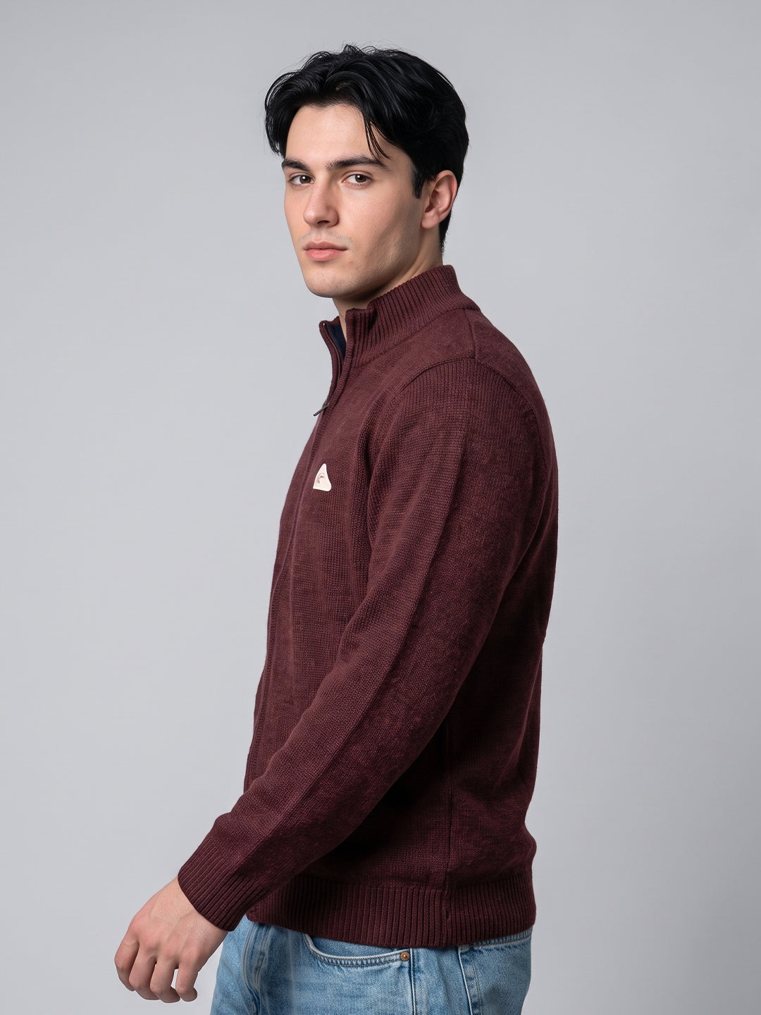 Men Brown Solid Turtle Neck Full Sleeve Pullover