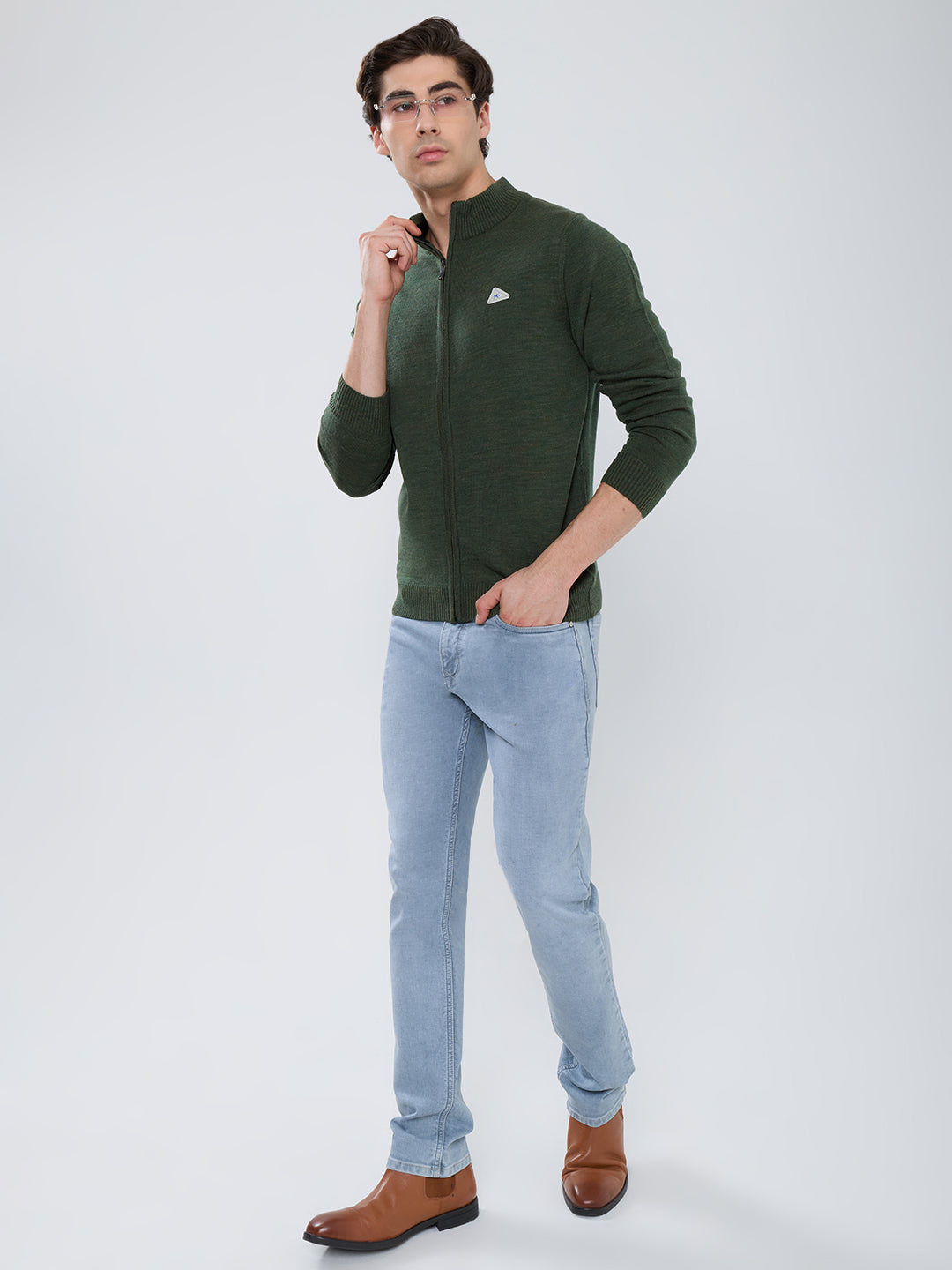 Men Green Solid Turtle Neck Full Sleeve Pullover