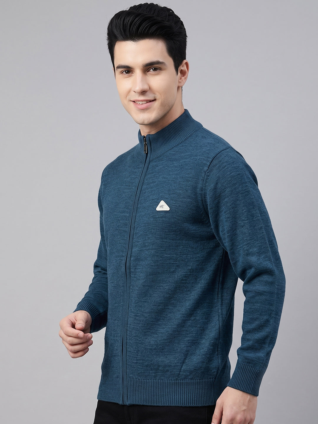 Men Blue Solid Turtle Neck Full Sleeve Pullover