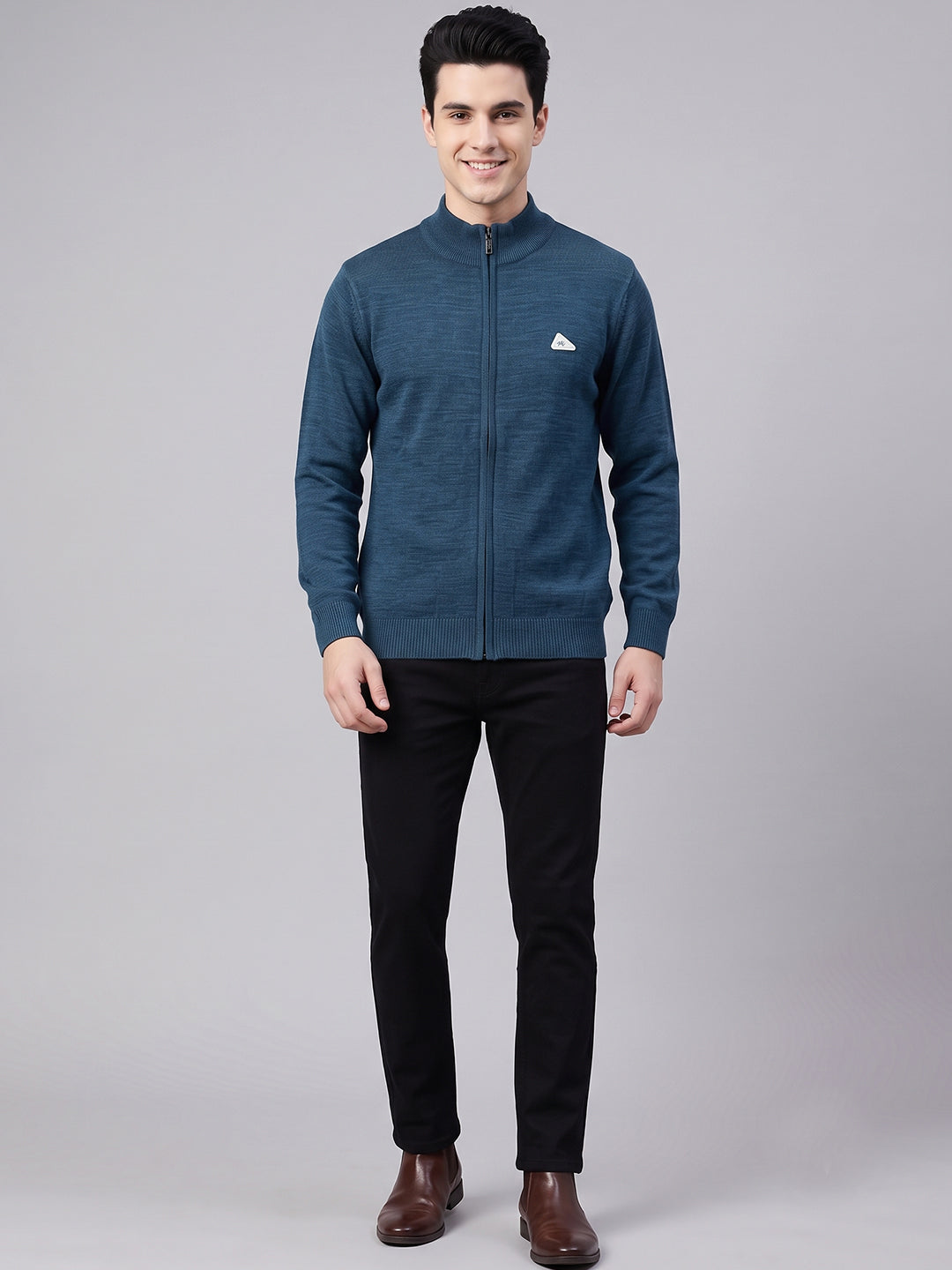Men Blue Solid Turtle Neck Full Sleeve Pullover