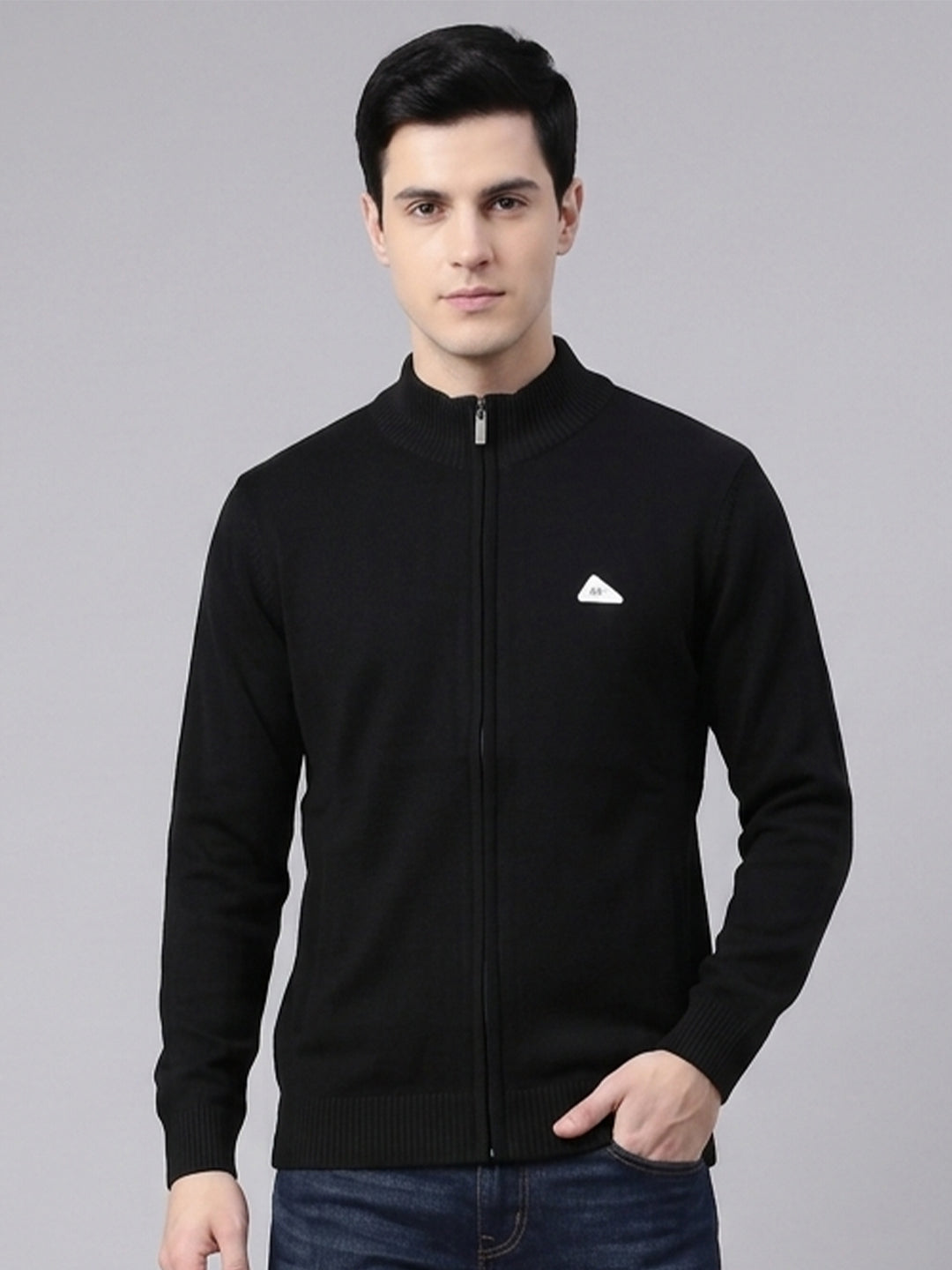 Men Black Solid Turtle Neck Full Sleeve Pullover