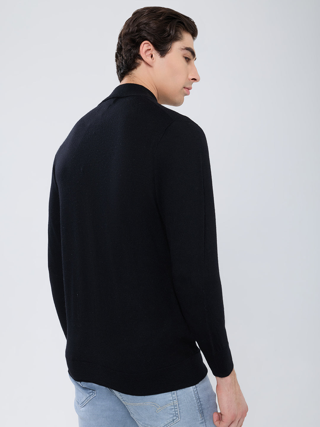 Men Black Solid High Neck Full Sleeve Pullover