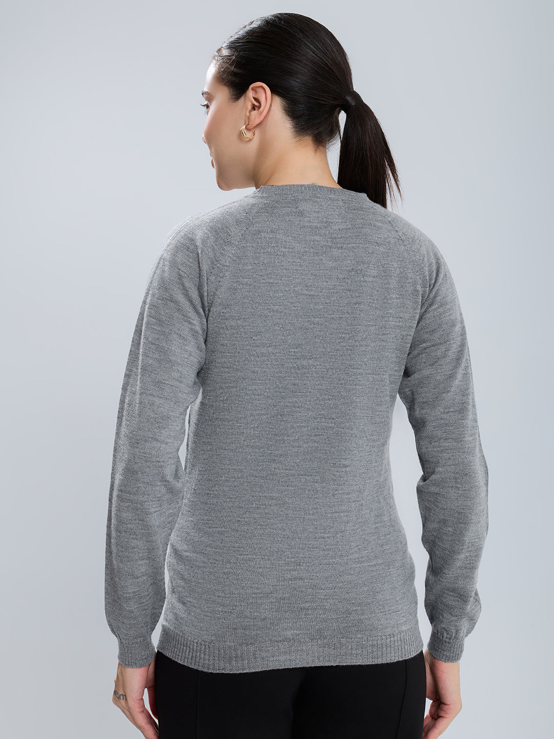 Women Grey Solid V Neck Full Sleeve Cardigan