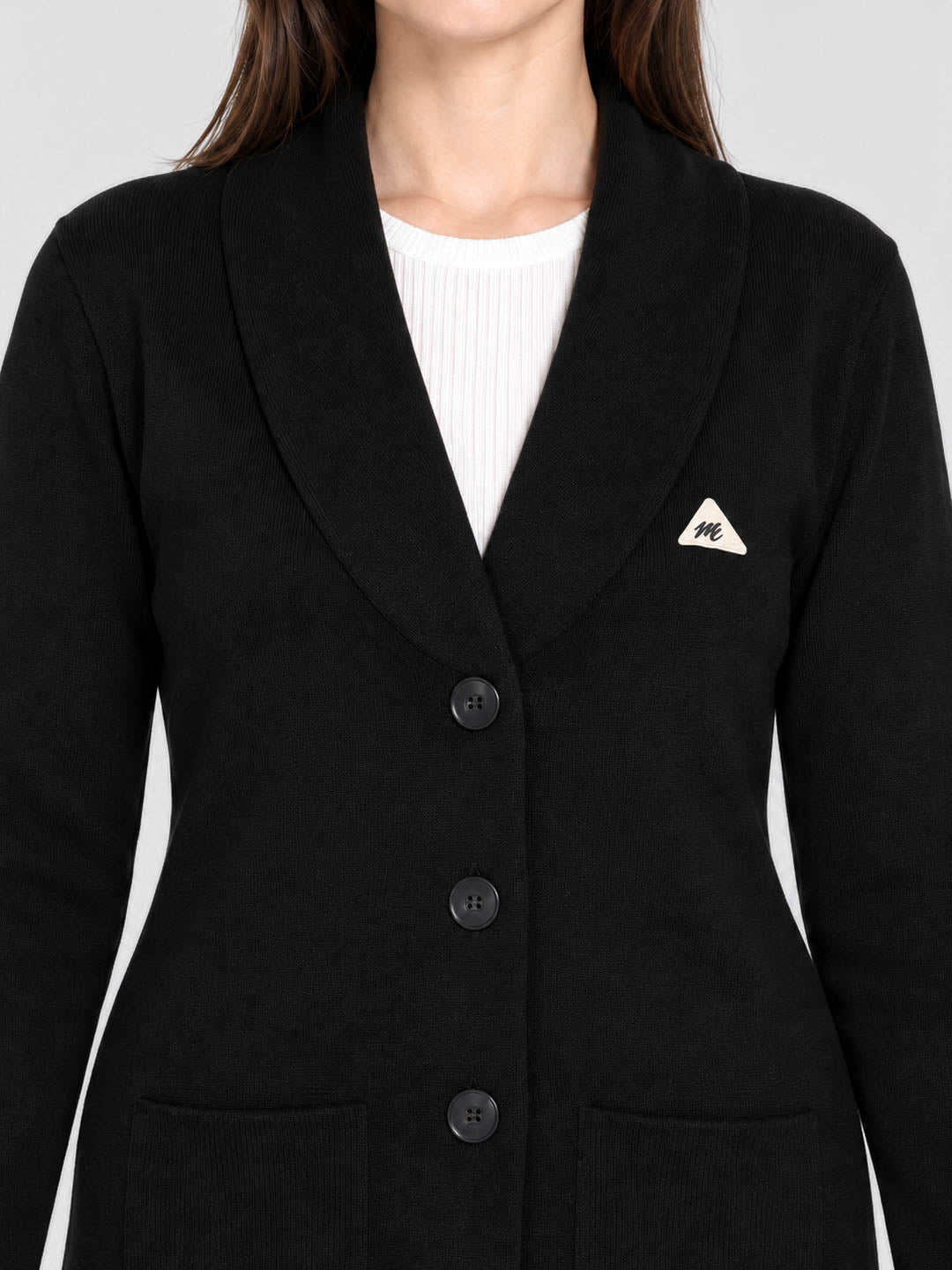 Women Black Solid V Neck Full Sleeve Cardigan
