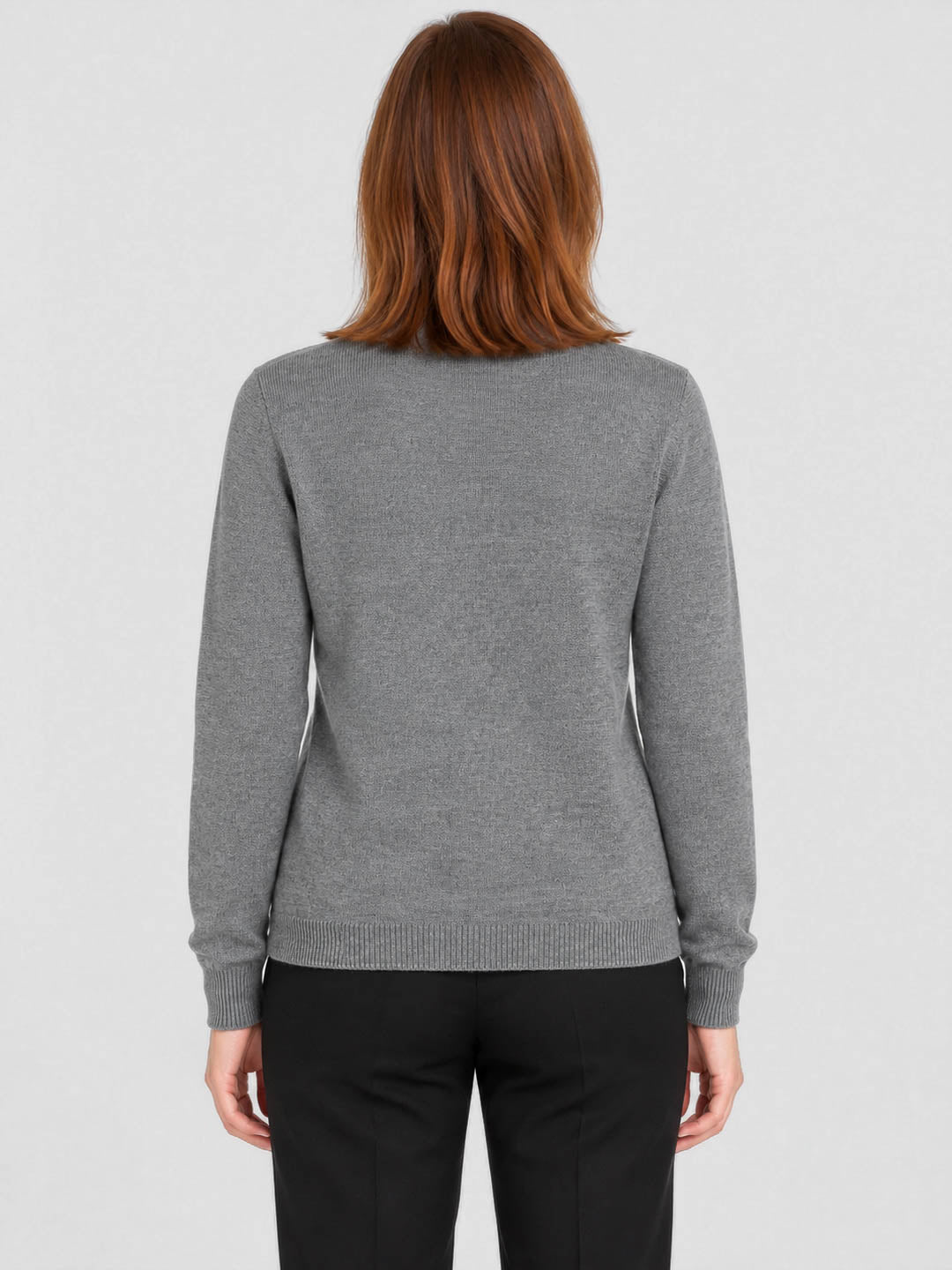 Women Grey Solid V Neck Full Sleeve Cardigan
