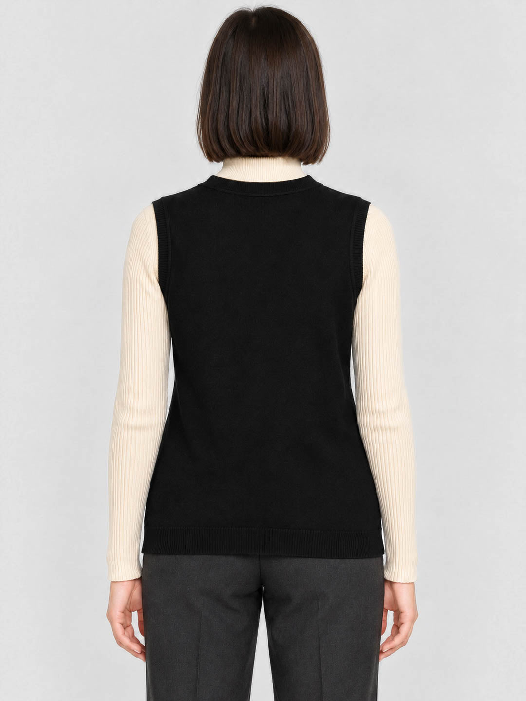 Women Black Solid V Neck Sleeveless Cardigan