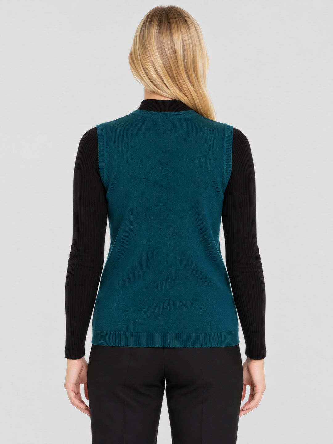 Women Teal Blue Solid V Neck Sleeveless Cardigan