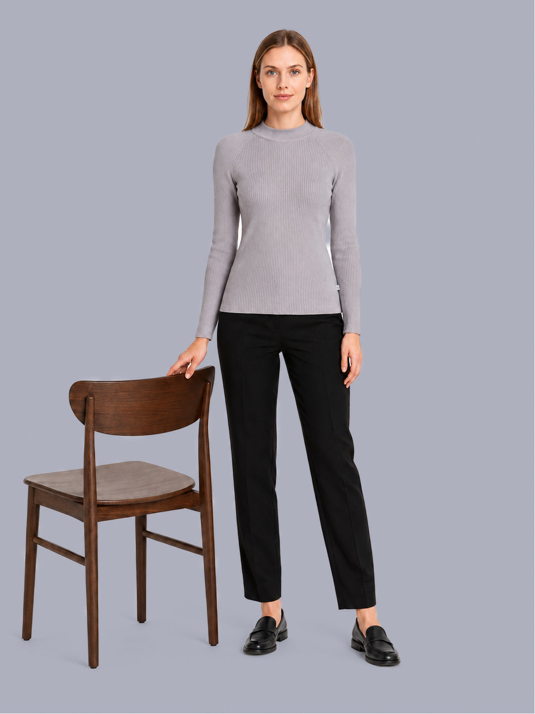 Women Purple Solid High Neck Full Sleeve Sceavy
