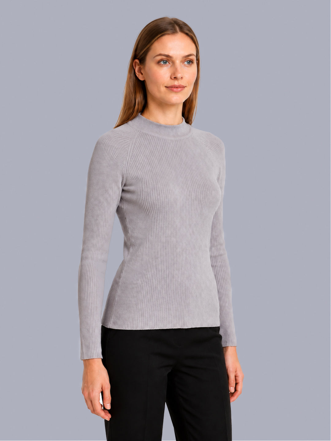 Women Purple Solid High Neck Full Sleeve Sceavy