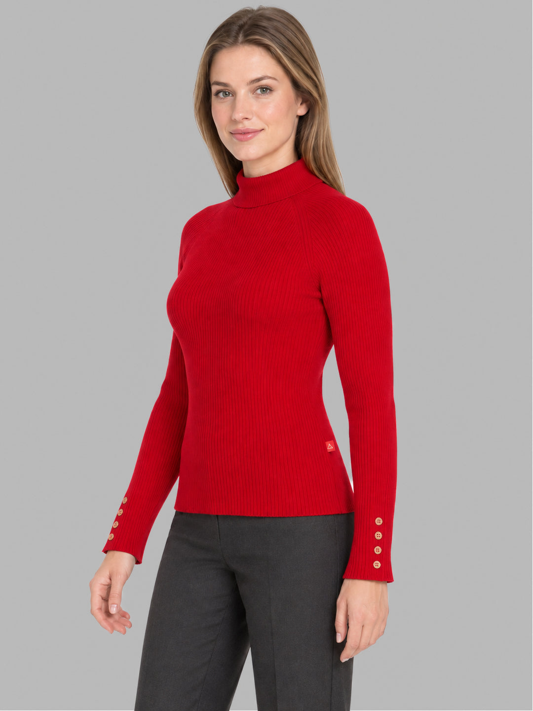 Women Red Solid High Neck Full Sleeve Sceavy