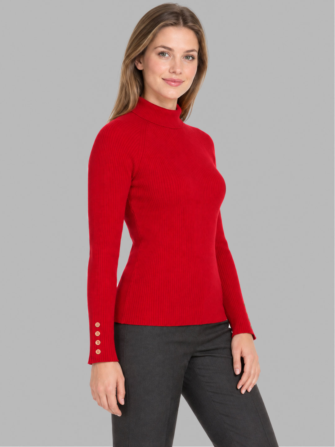 Women Red Solid High Neck Full Sleeve Sceavy