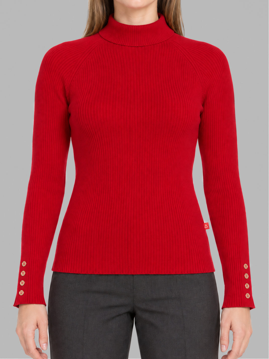 Women Red Solid High Neck Full Sleeve Sceavy