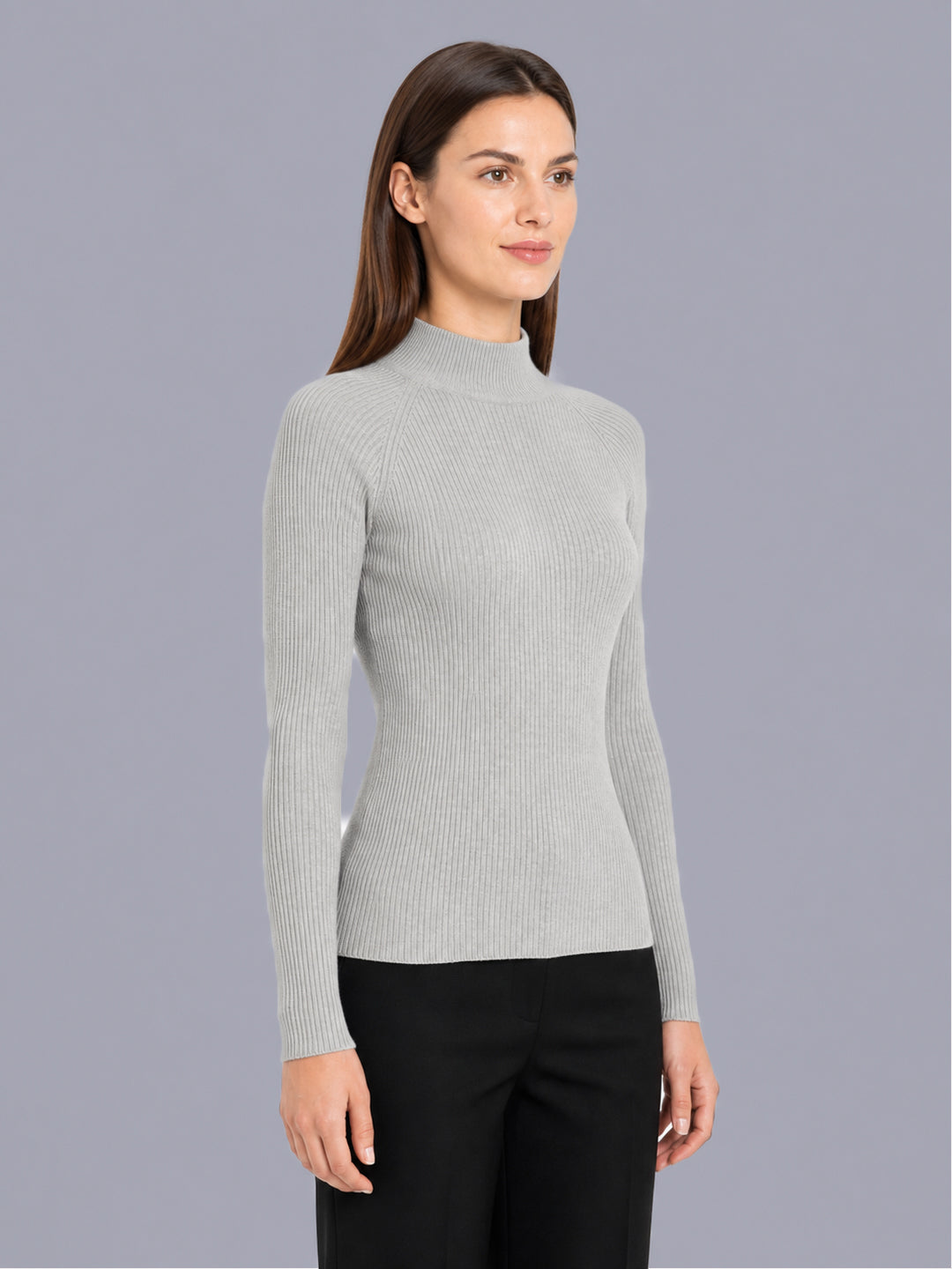 Women Grey Solid High Neck Full Sleeve Sceavy