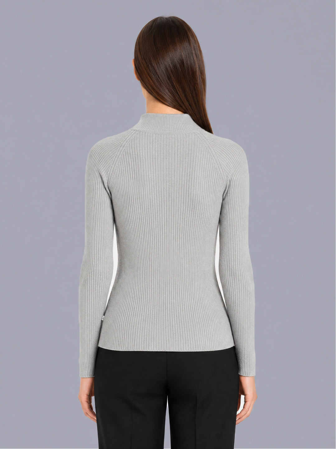 Women Grey Solid High Neck Full Sleeve Sceavy