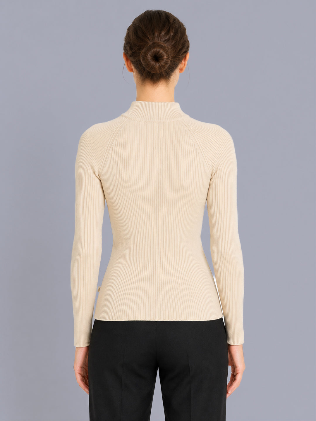 Women Beige Solid High Neck Full Sleeve Sceavy