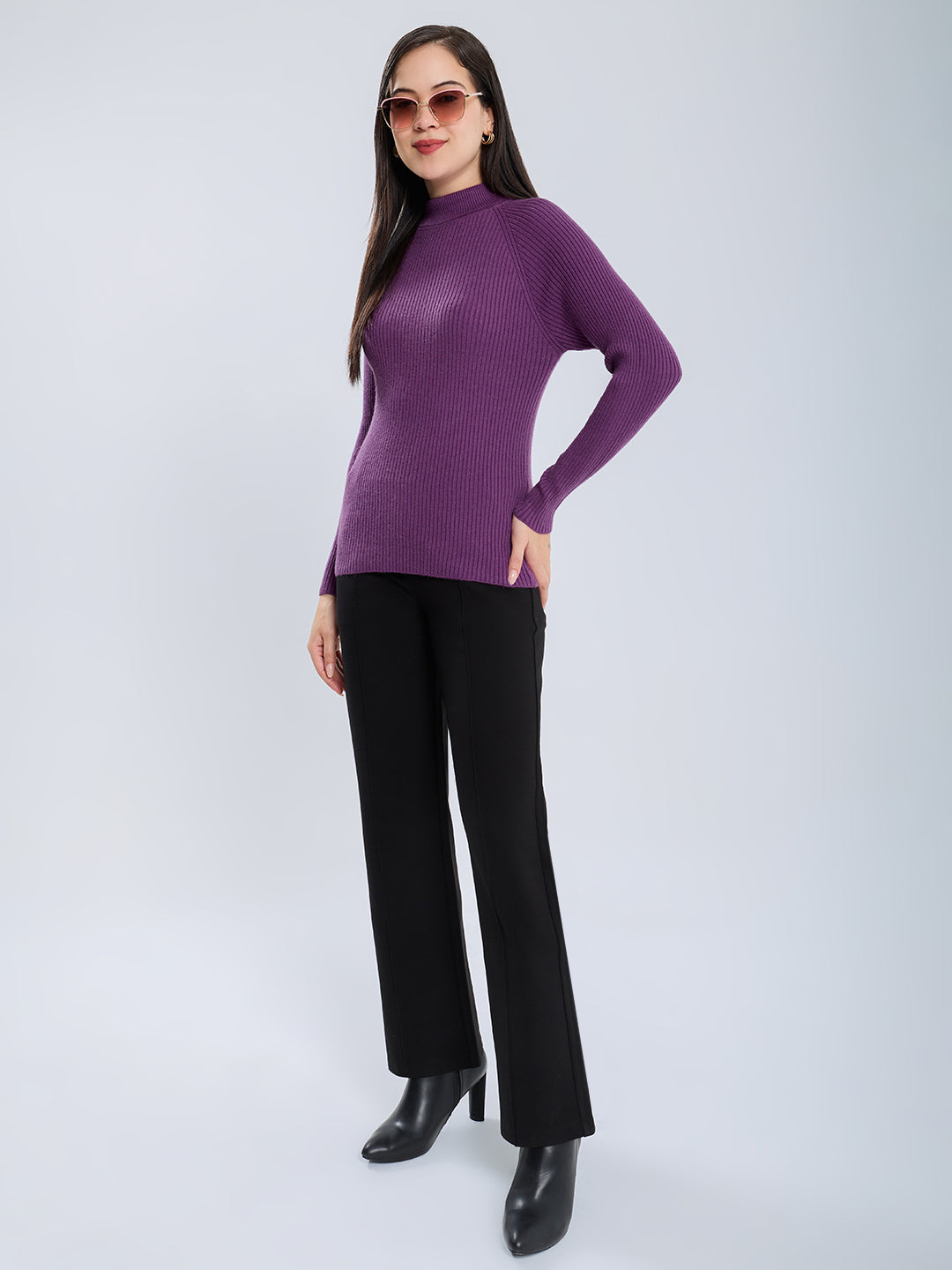 Women Mustard Solid Turtle Neck Full Sleeve Sceavy
