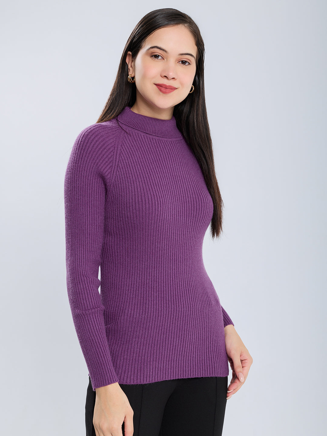 Women Mustard Solid Turtle Neck Full Sleeve Sceavy