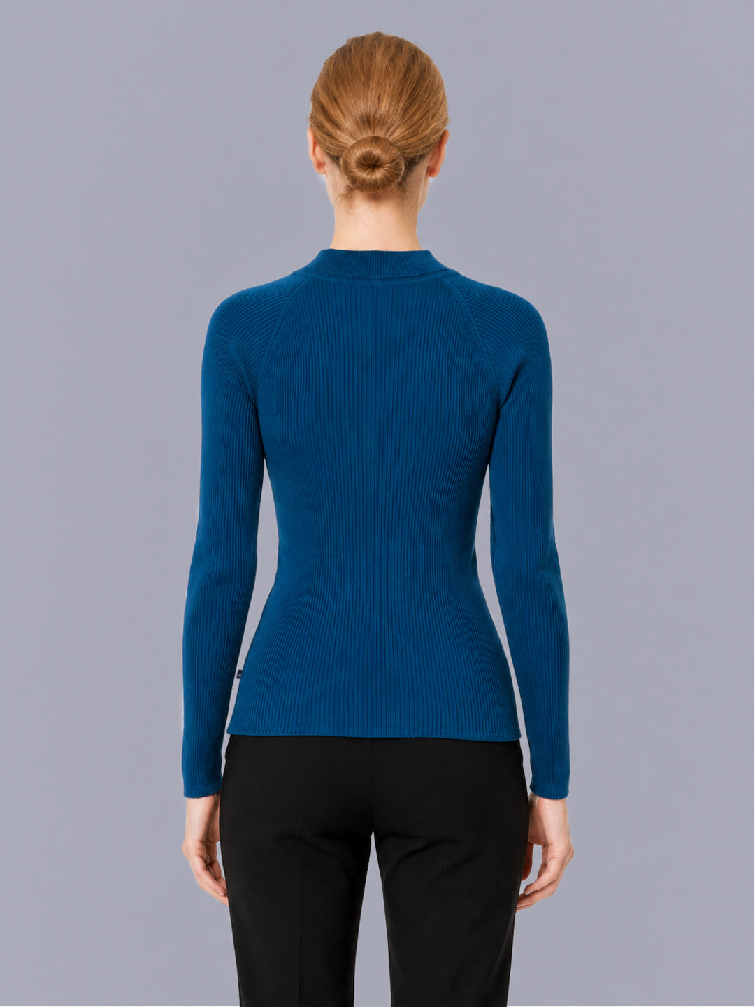 Women Blue Solid High Neck Full Sleeve Sceavy
