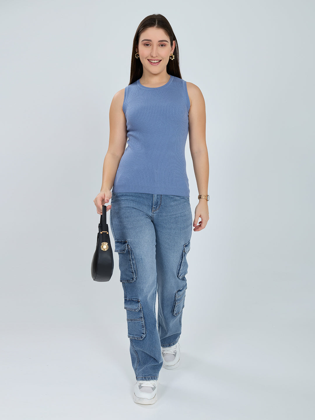 Women Blue Solid Turtle Neck Full Sleeve Sceavy