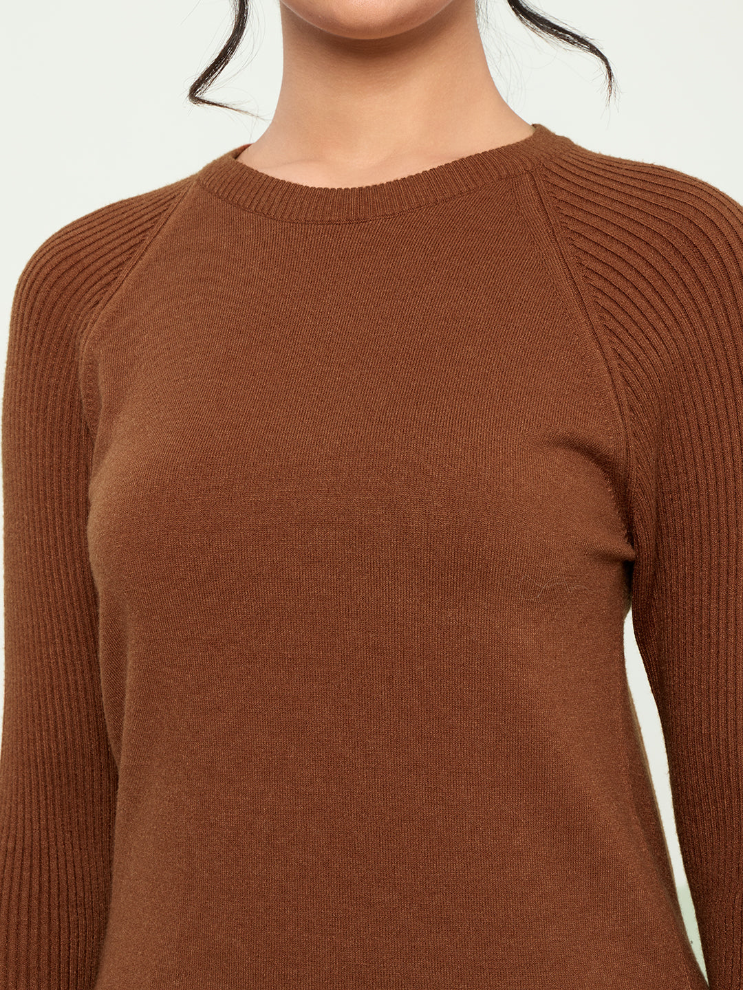 Women Rust Solid Round Neck Full Sleeve Sceavy