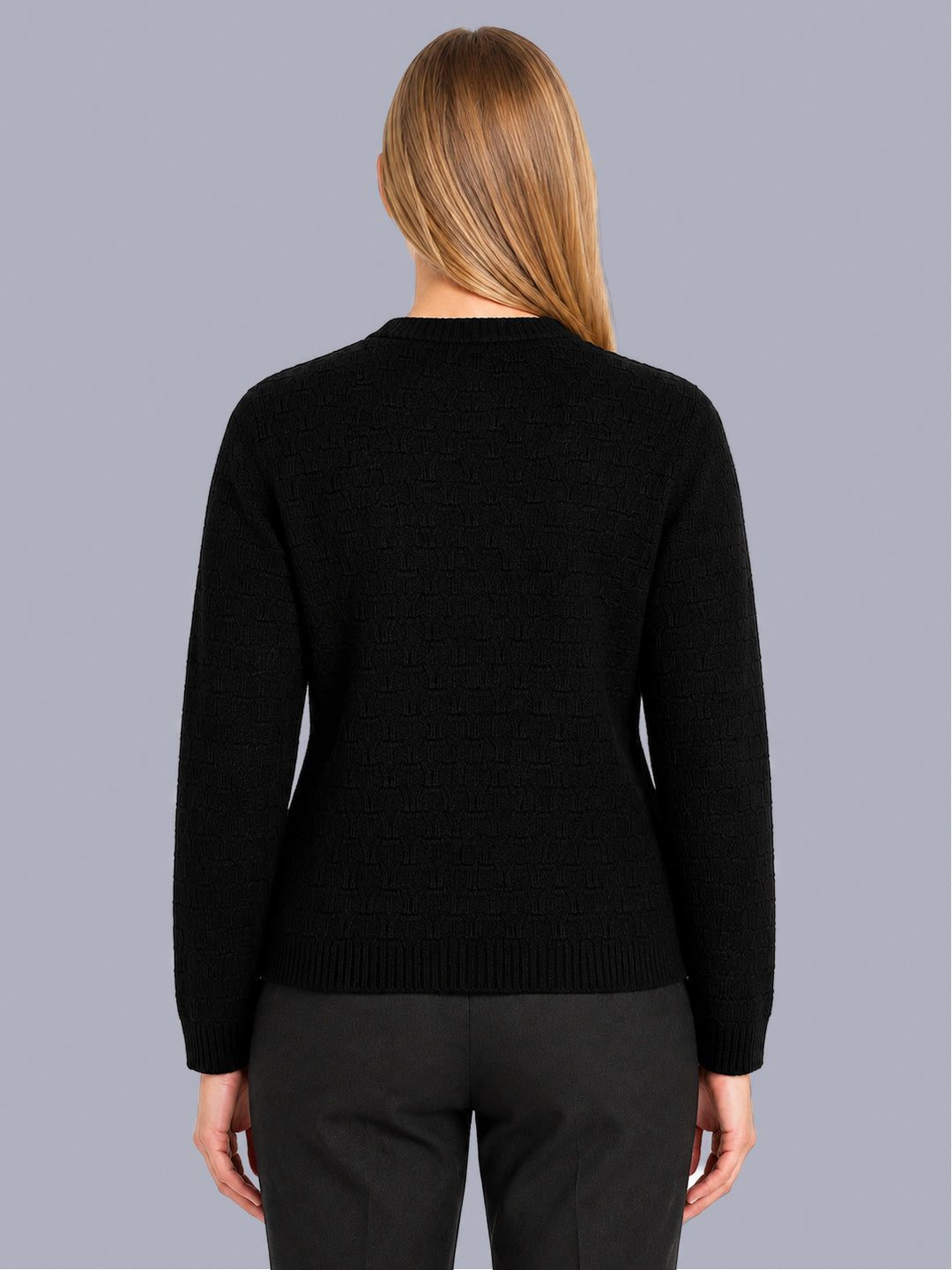 Women Black Self Design V Neck Full Sleeve Cardigan