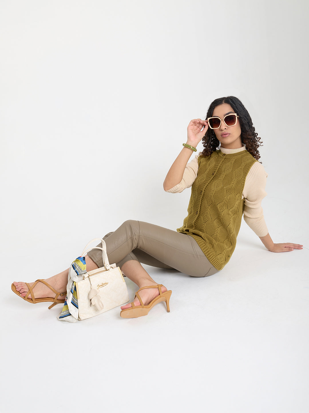 Women Mustard Self Design Round Neck Sleeveless Cardigan