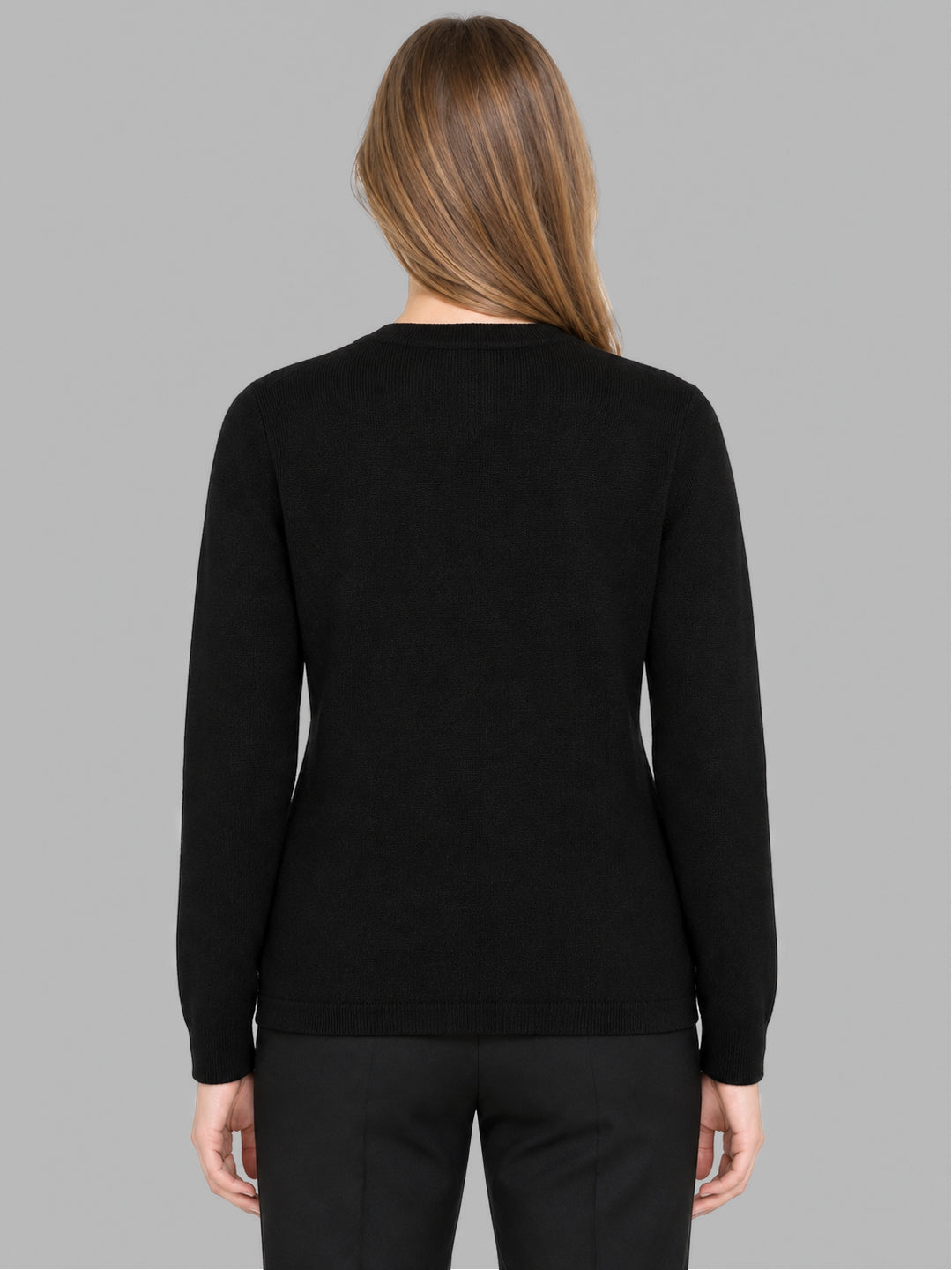 Women Black Self Design V Neck Full Sleeve Cardigan