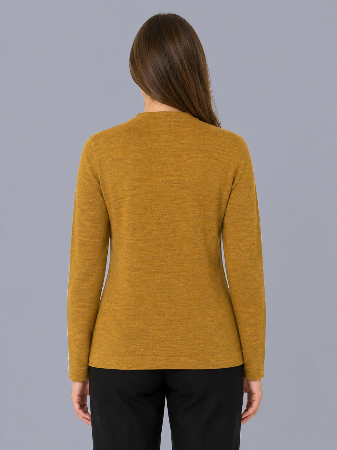 Women Mustard Self Design V Neck Full Sleeve Cardigan