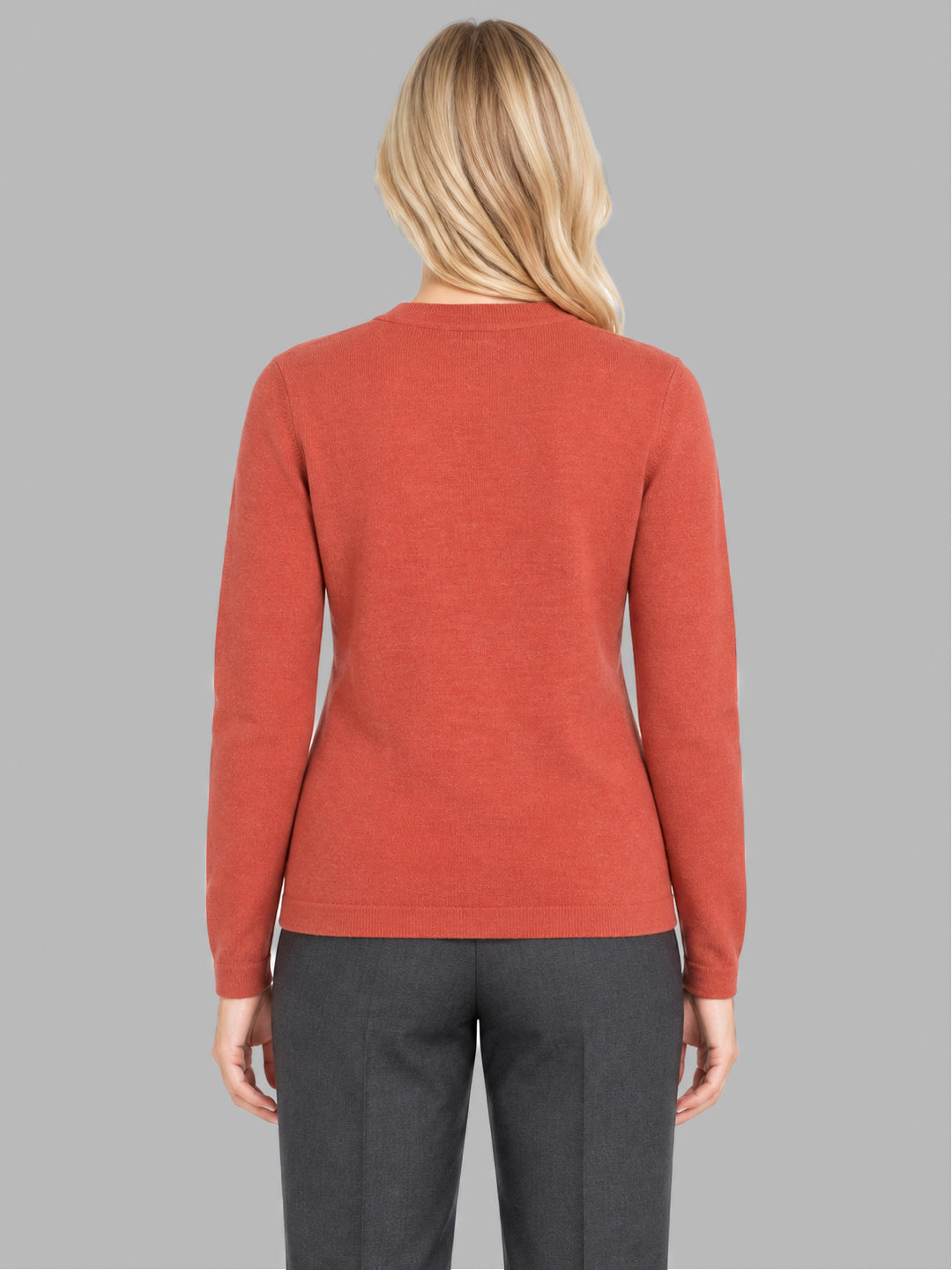 Women Orange Self Design V Neck Full Sleeve Cardigan