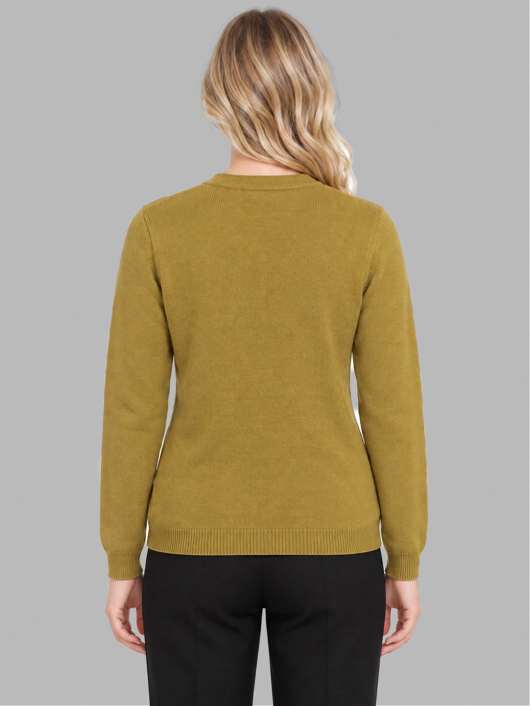 Women Mustard Self Design V Neck Full Sleeve Cardigan