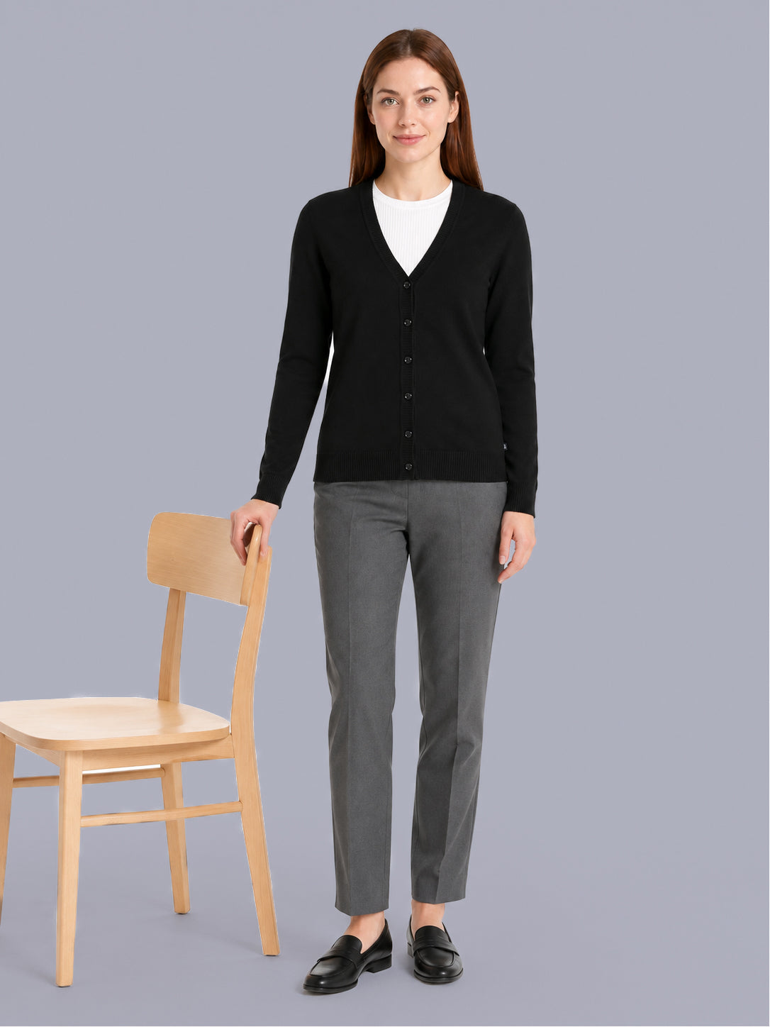 Women Black Solid V Neck Full Sleeve Cardigan