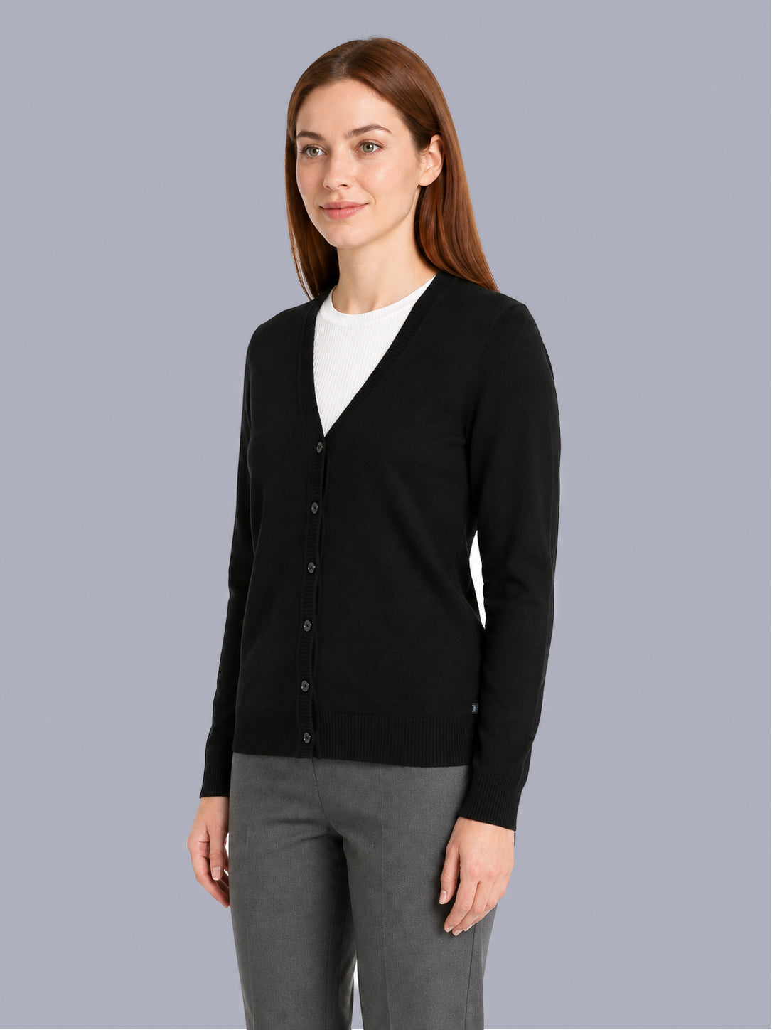 Women Black Solid V Neck Full Sleeve Cardigan