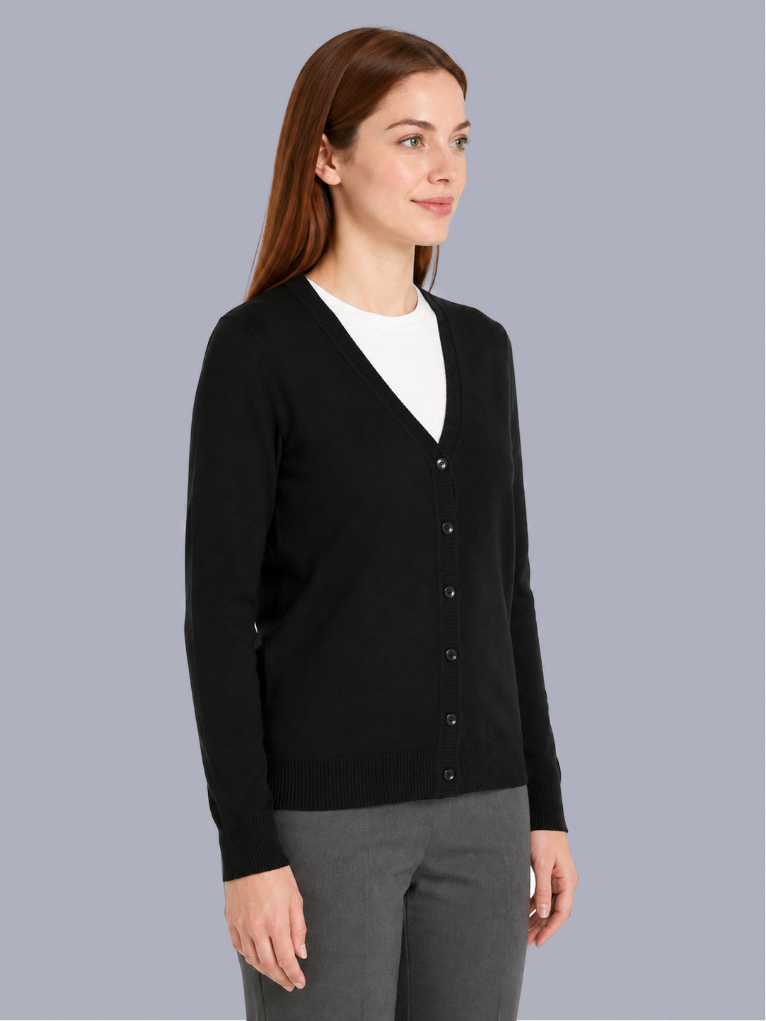 Women Black Solid V Neck Full Sleeve Cardigan
