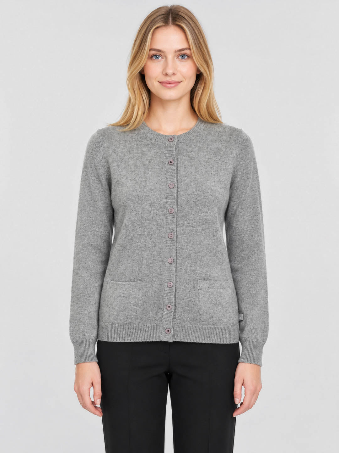 Women Grey Solid V Neck Full Sleeve Cardigan
