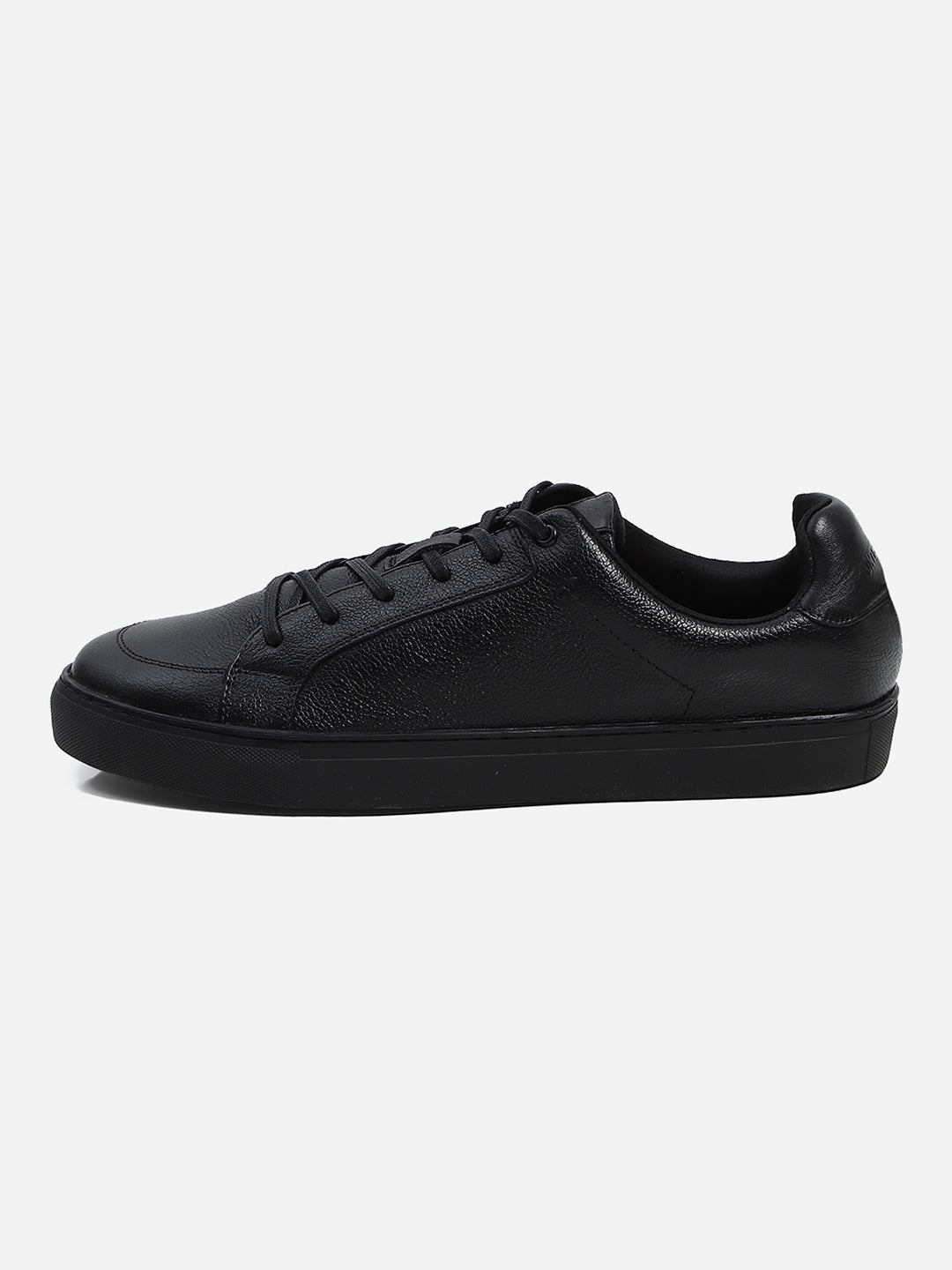 Men Black Lace Up Genuine Leather Casual Sneakers