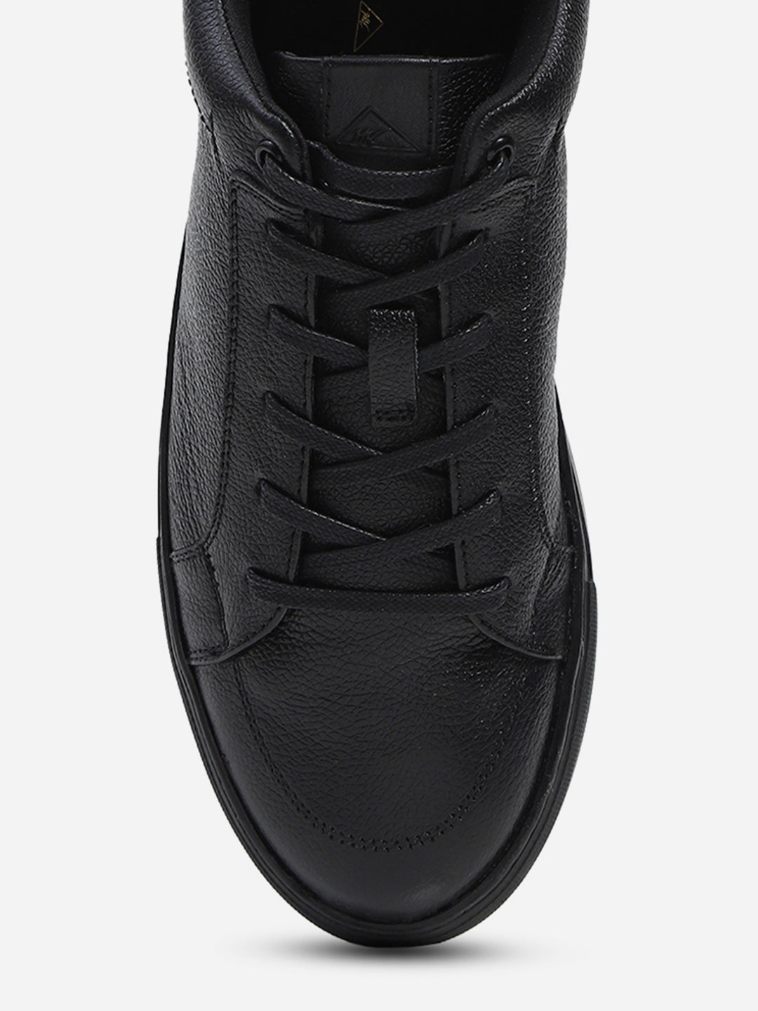 Men Black Lace Up Genuine Leather Casual Sneakers