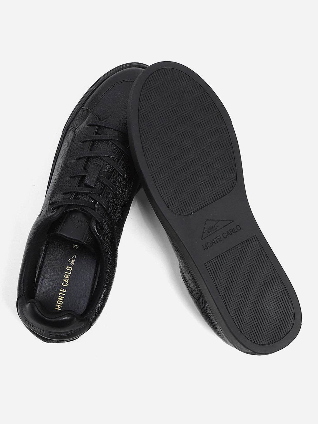 Men Black Lace Up Genuine Leather Casual Sneakers