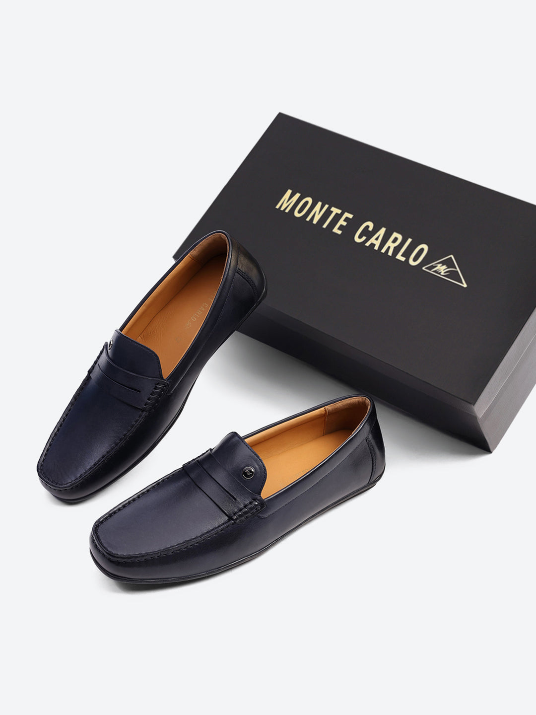 Men Navy Blue Slip on Genuine Leather Loafers