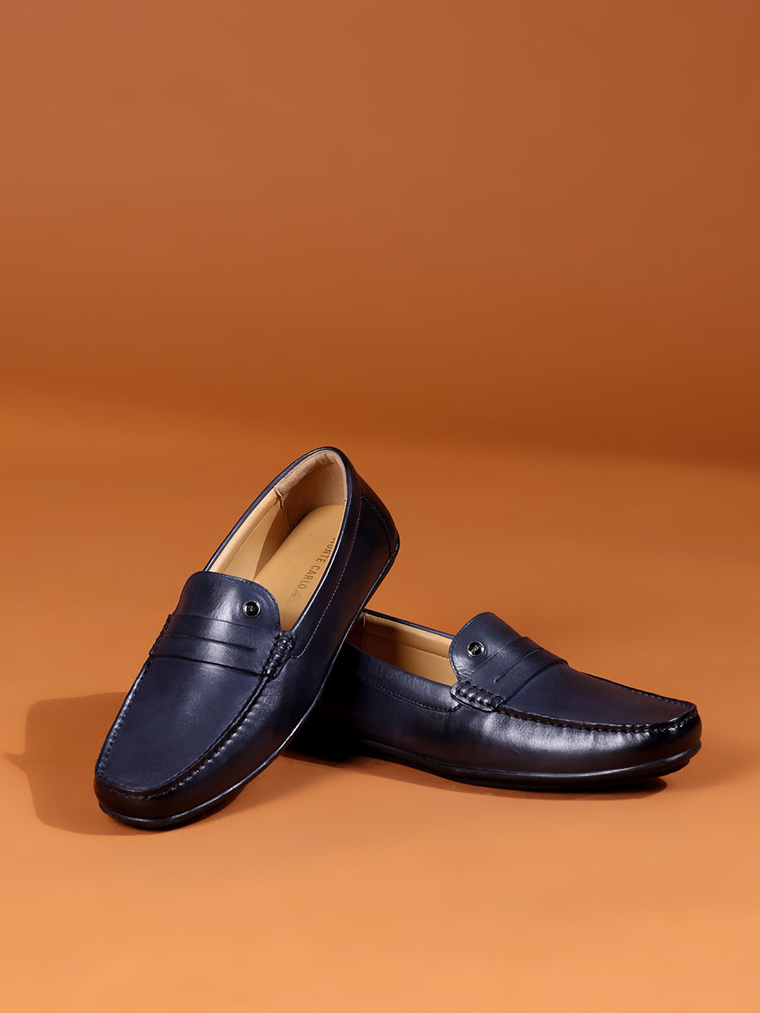 Men Navy Blue Slip on Genuine Leather Loafers