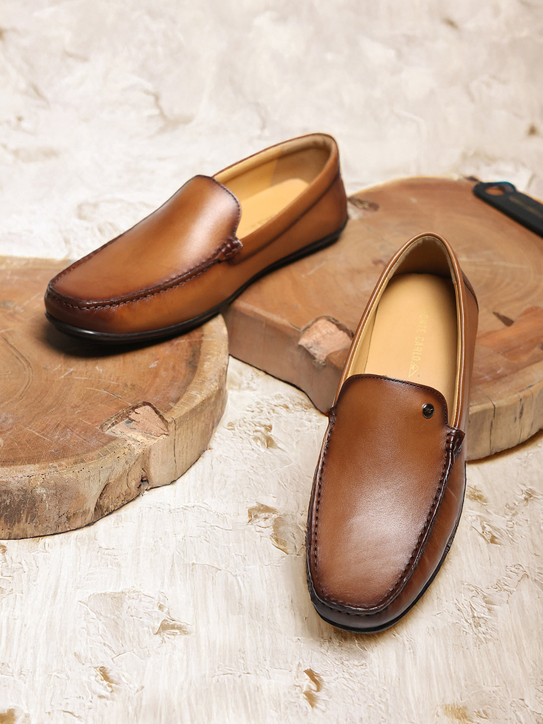 Men Tan Slip on Genuine Leather Loafers