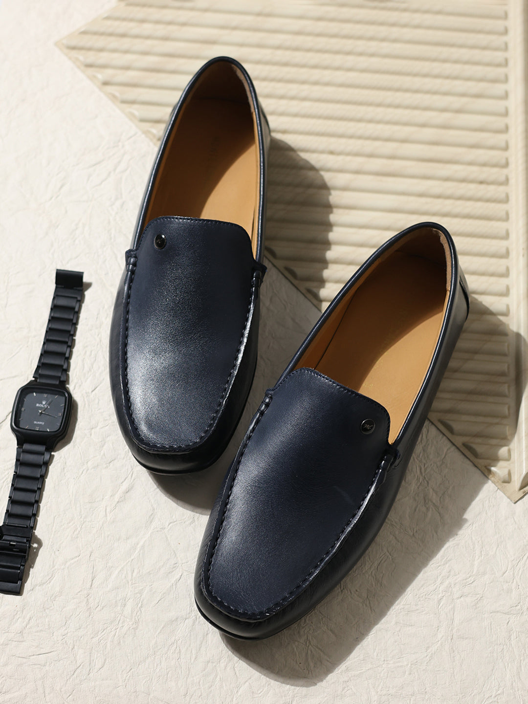 Men Dark Blue Slip on Genuine Leather Loafers