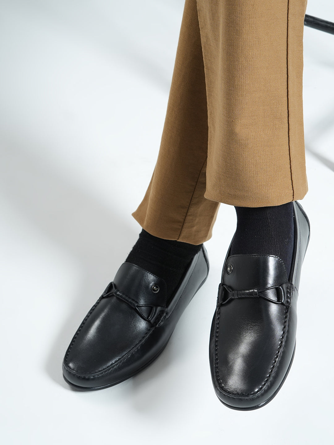 Men Black Slip on Genuine Leather Loafers